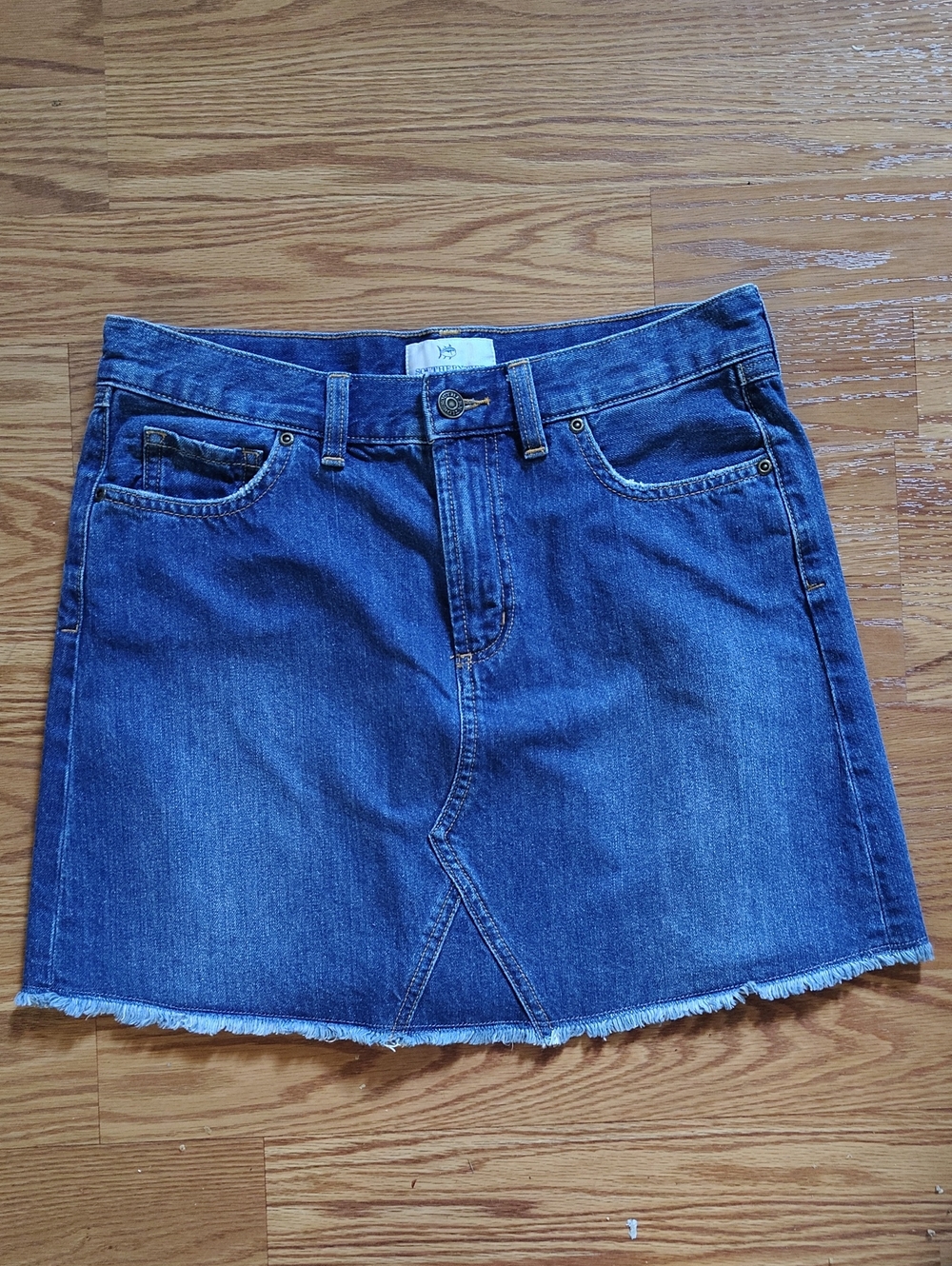 Southern Tide Blue Denim Mini Skirt with Raw Hem Size 27